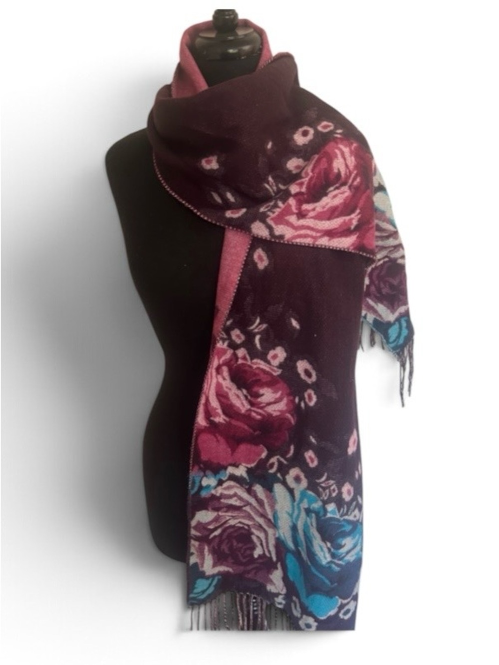 Cozy Reversible Floral Brushed Knit Scarf Shawl
Wrap Pink Purple Turquoise